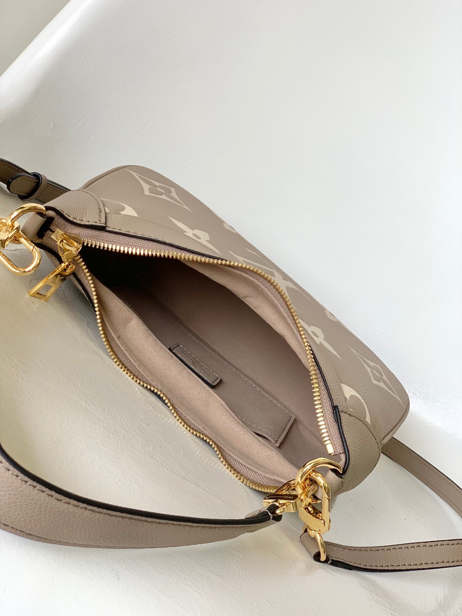 Louis Vuitton Beige Monogram Embossed Leather Crescent Shoulder Handbag