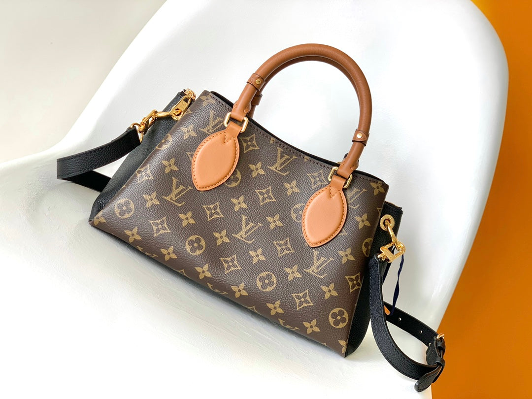 Louis Vuitton Classic Monogram Canvas Tote Handbag with Tan Leather Handles