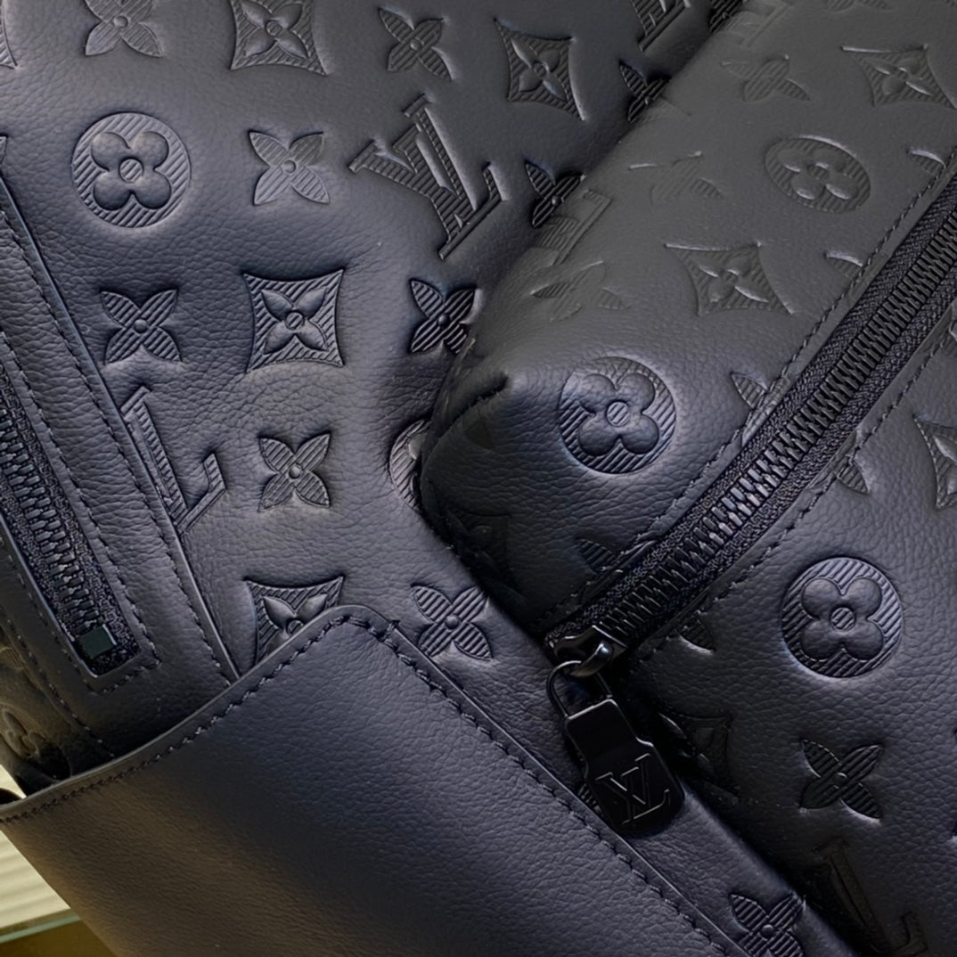 Louis Vuitton Minimalist Black Embossed Pattern Unisex Leather Backpack