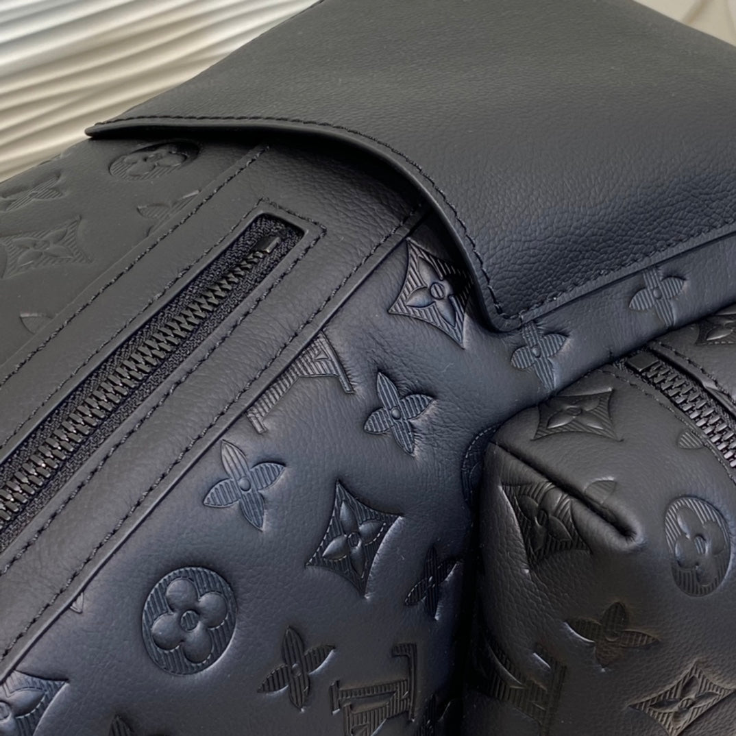 Louis Vuitton Minimalist Black Embossed Pattern Unisex Leather Backpack