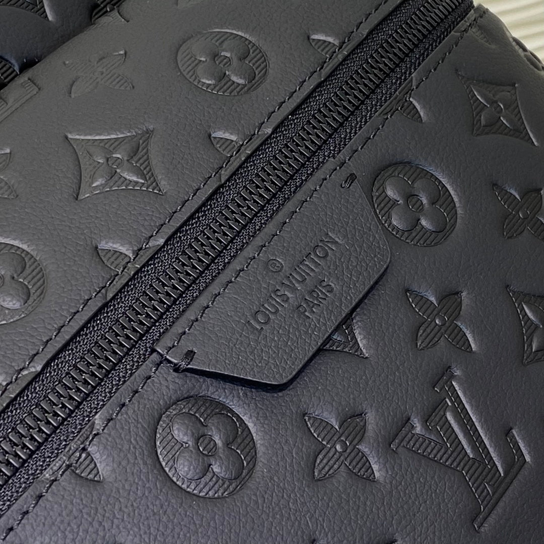 Louis Vuitton Minimalist Black Embossed Pattern Unisex Leather Backpack