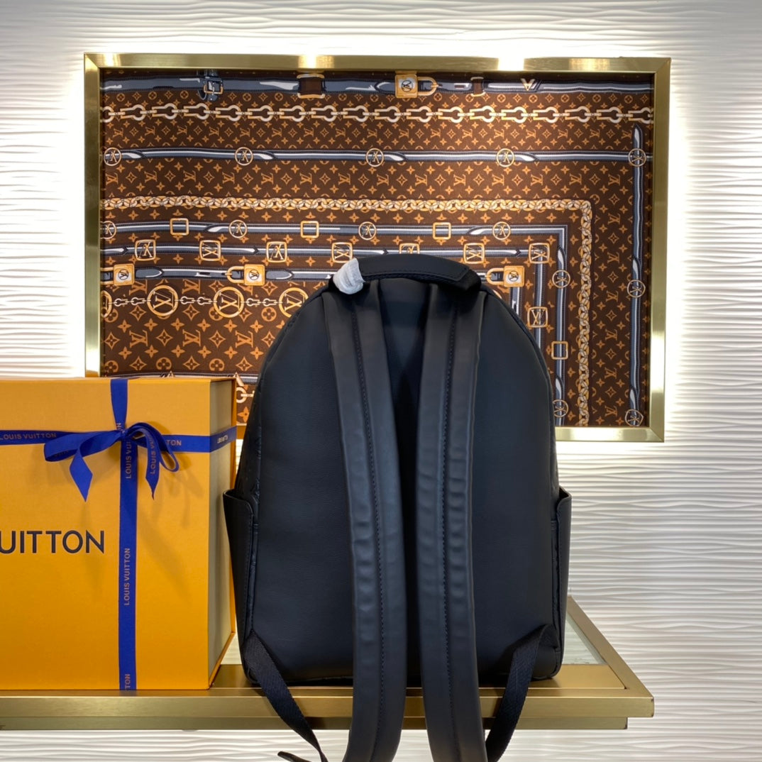 Louis Vuitton Minimalist Black Embossed Pattern Unisex Leather Backpack