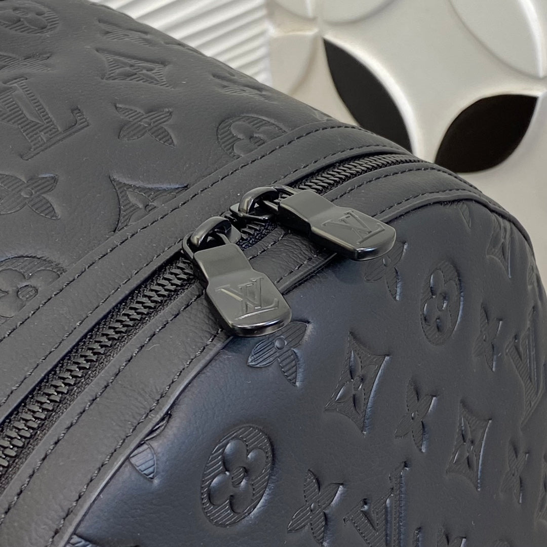 Louis Vuitton Minimalist Black Embossed Pattern Unisex Leather Backpack