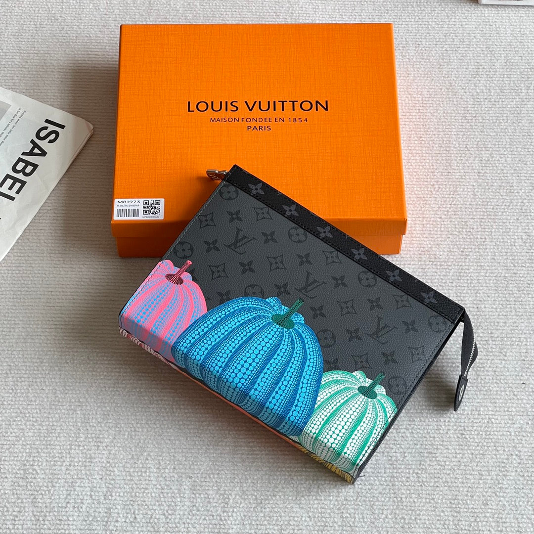 Louis Vuitton Grey Monogram Canvas Clutch Bag with Colorful Pumpkin Art