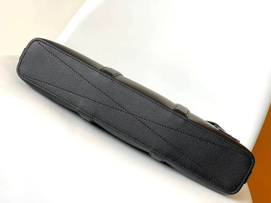 Louis Vuitton Modern Black Leather Briefcase Laptop Bag with Shoulder Strap