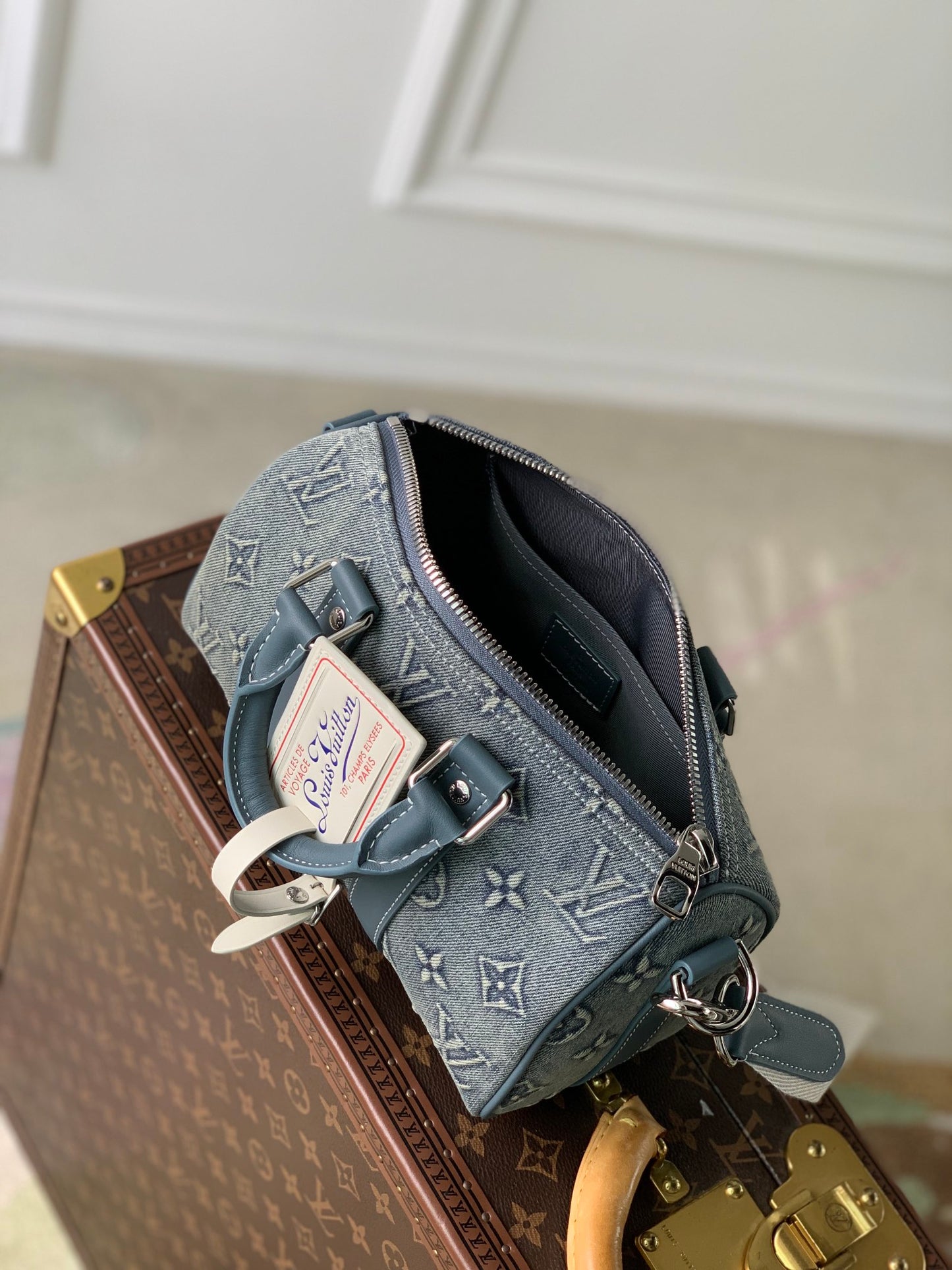 Louis Vuitton Blue Denim Monogram Jacquard Duffle Handbag with Shoulder Strap