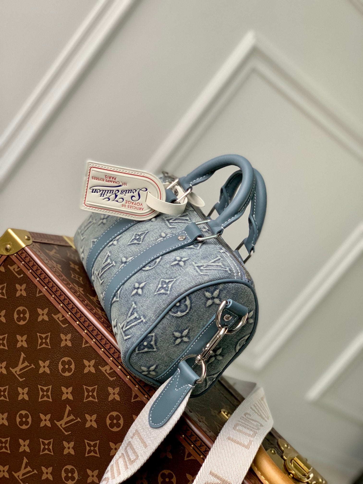 Louis Vuitton Blue Denim Monogram Jacquard Duffle Handbag with Shoulder Strap