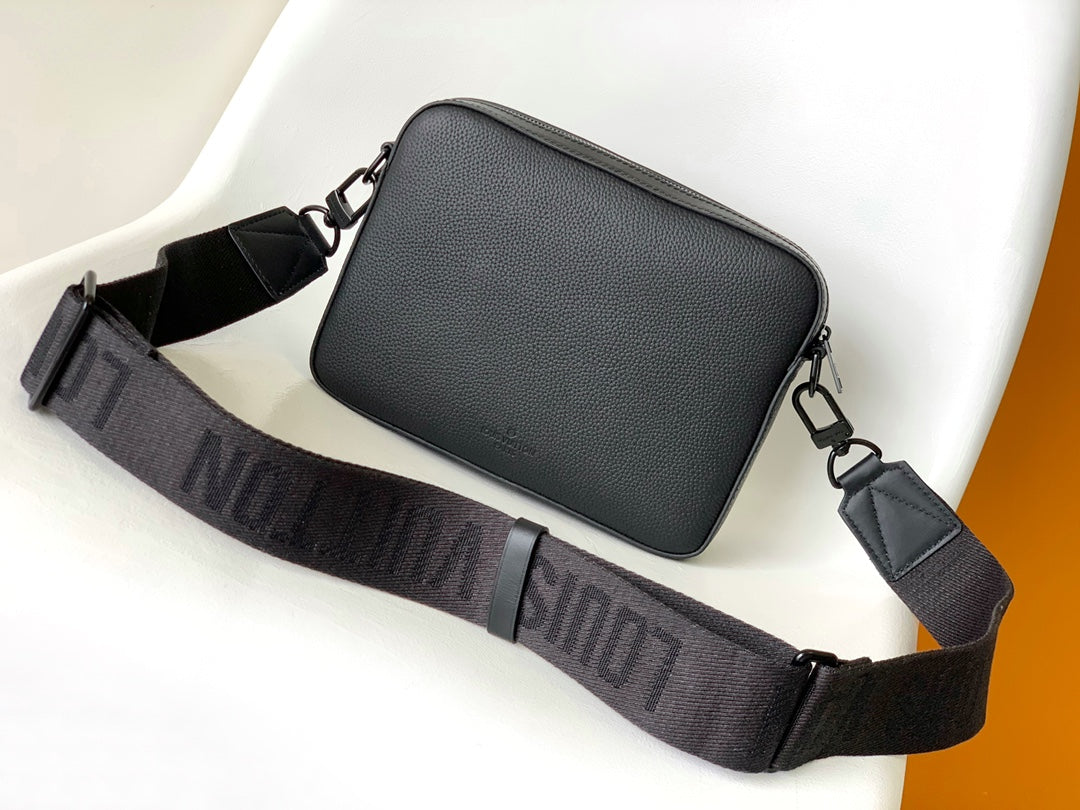 Louis Vuitton Minimalist Black Leather Crossbody Bag with Wide Adjustable Strap