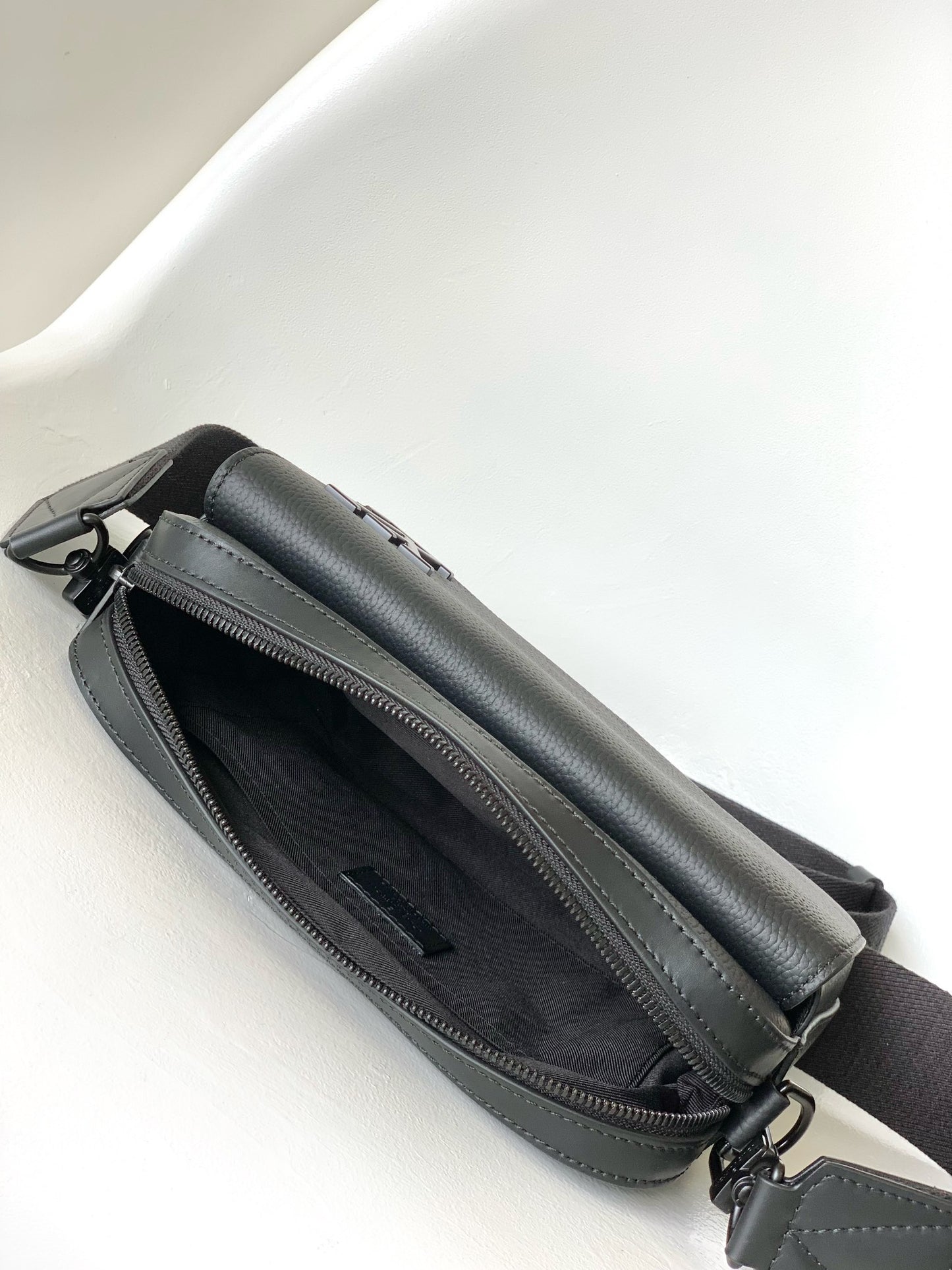 Louis Vuitton Minimalist Black Leather Crossbody Bag with Wide Adjustable Strap