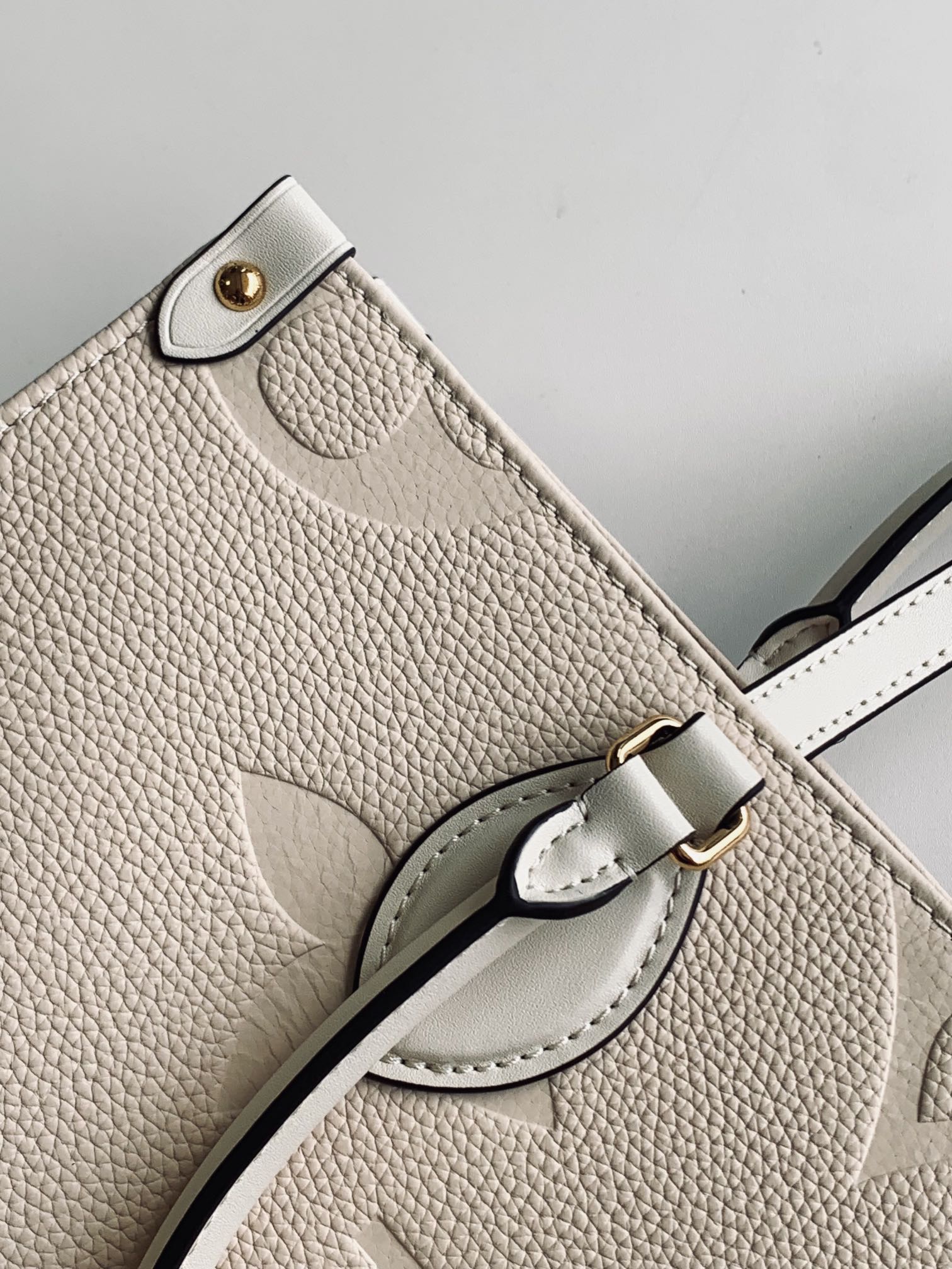 Louis Vuitton Beige Embossed Monogram Leather Tote Bag with Top Handles