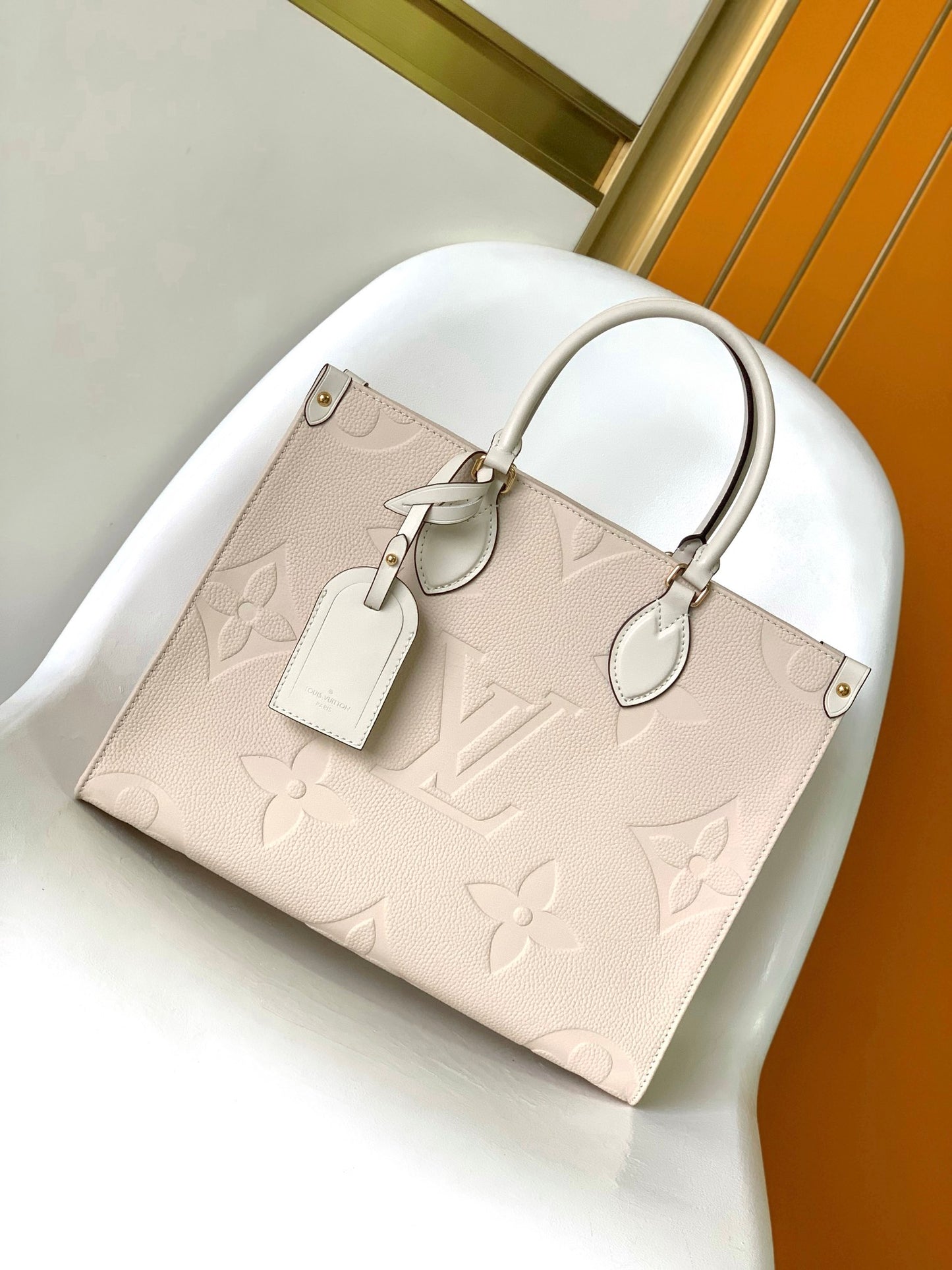 Louis Vuitton Beige Embossed Monogram Leather Tote Bag with Top Handles