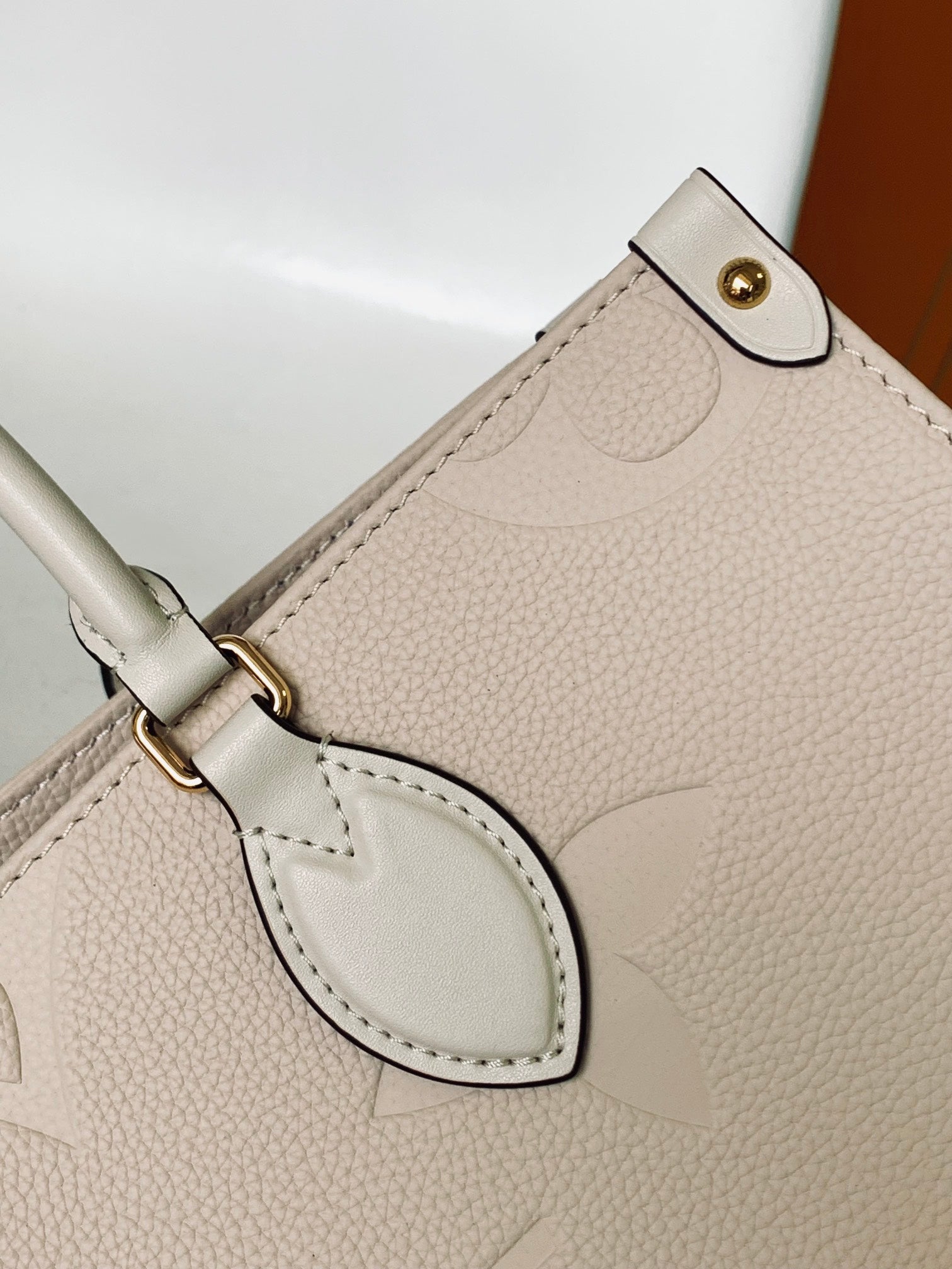 Louis Vuitton Beige Embossed Monogram Leather Tote Bag with Top Handles