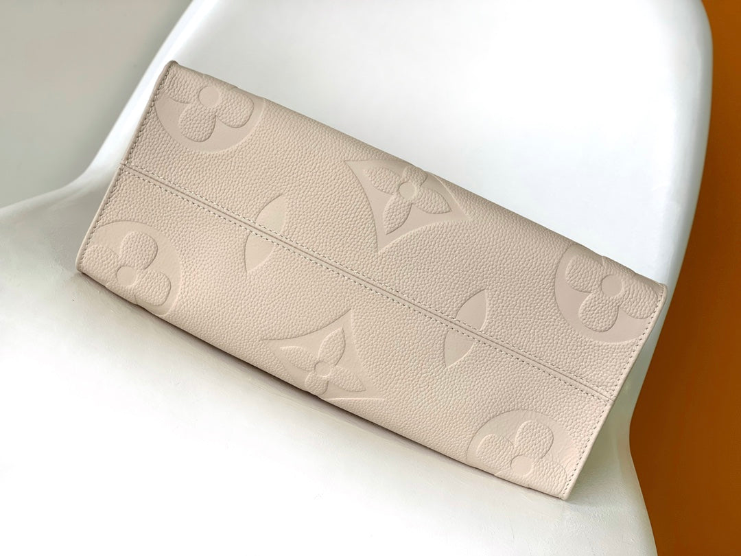 Louis Vuitton Beige Embossed Monogram Leather Tote Bag with Top Handles