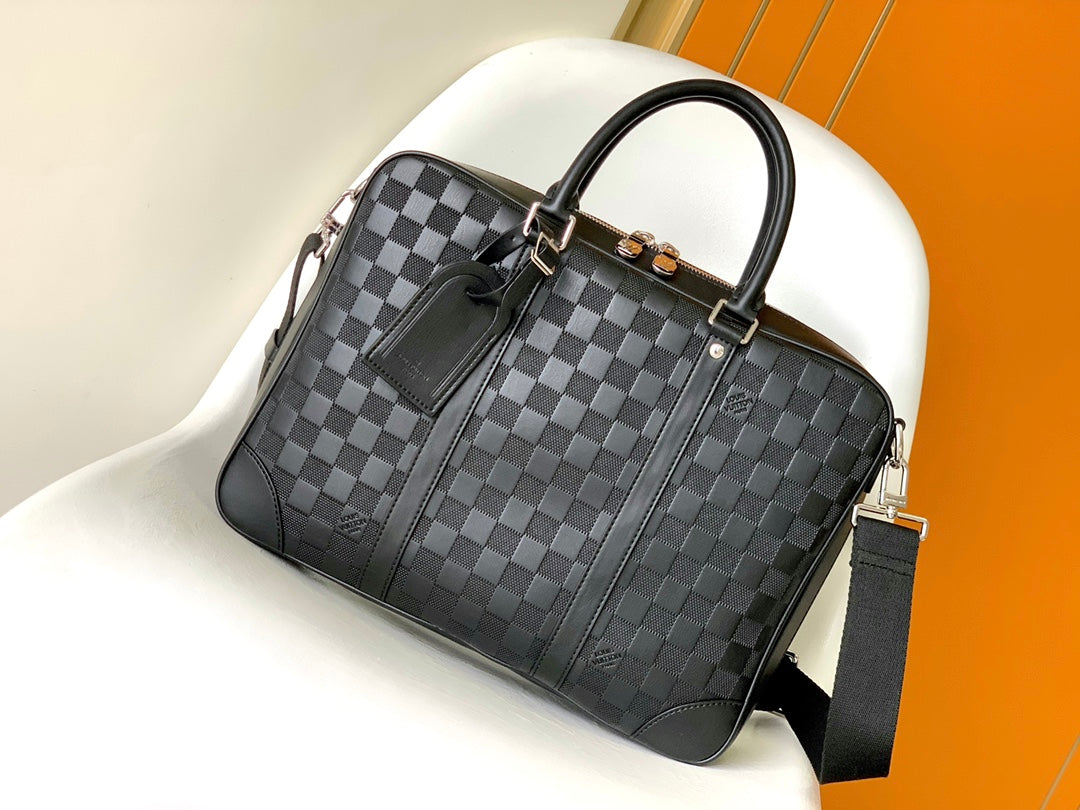 Louis Vuitton Black Checkerboard Pattern Leather Business Briefcase Bag