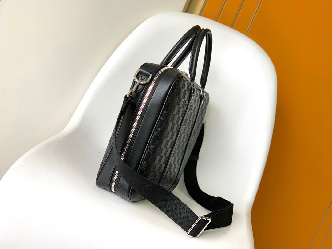 Louis Vuitton Black Checkerboard Pattern Leather Business Briefcase Bag