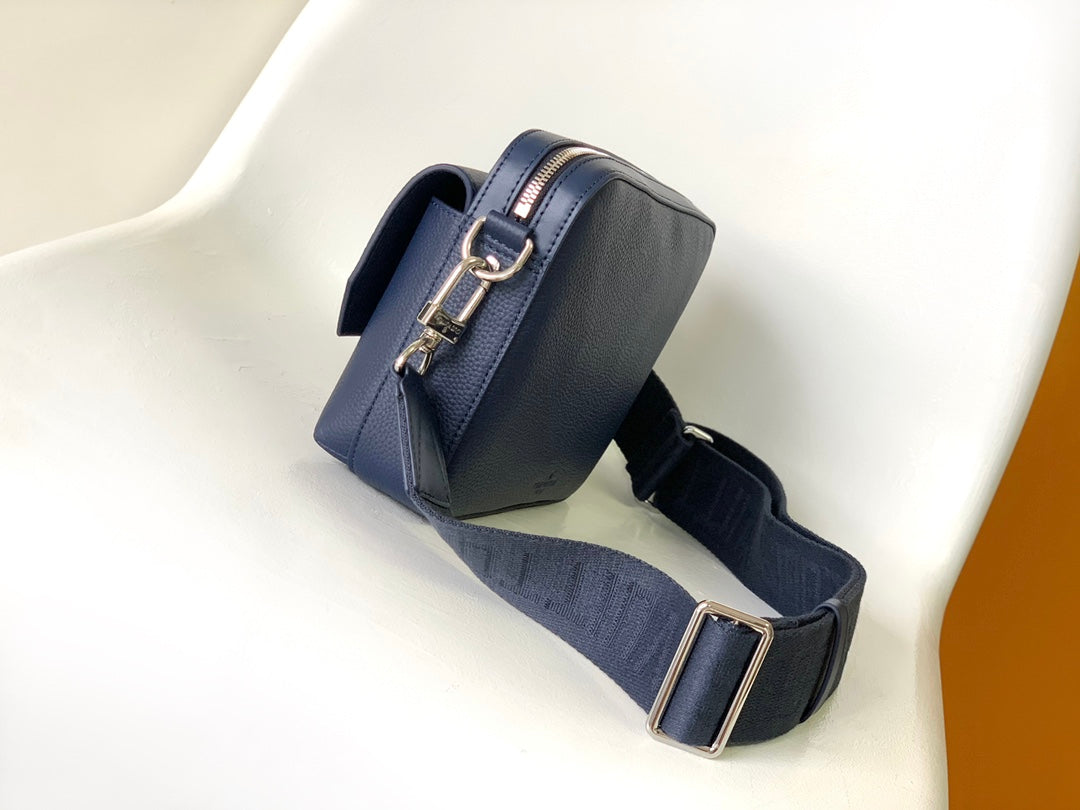 Louis Vuitton Navy Blue Compact Crossbody Messenger Bag with Wide Strap