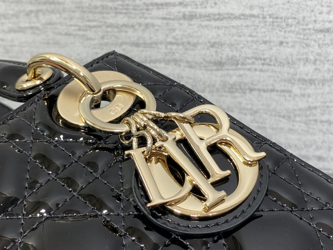 Christian Dior Mini Lady Dior Bag Black Patent Cannage Calfskin with Gold-tone Hardware