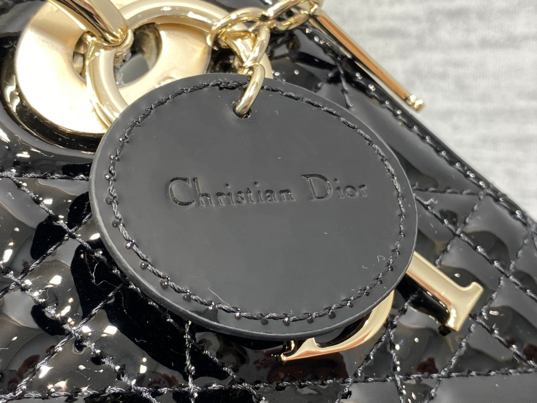 Christian Dior Mini Lady Dior Bag Black Patent Cannage Calfskin with Gold-tone Hardware