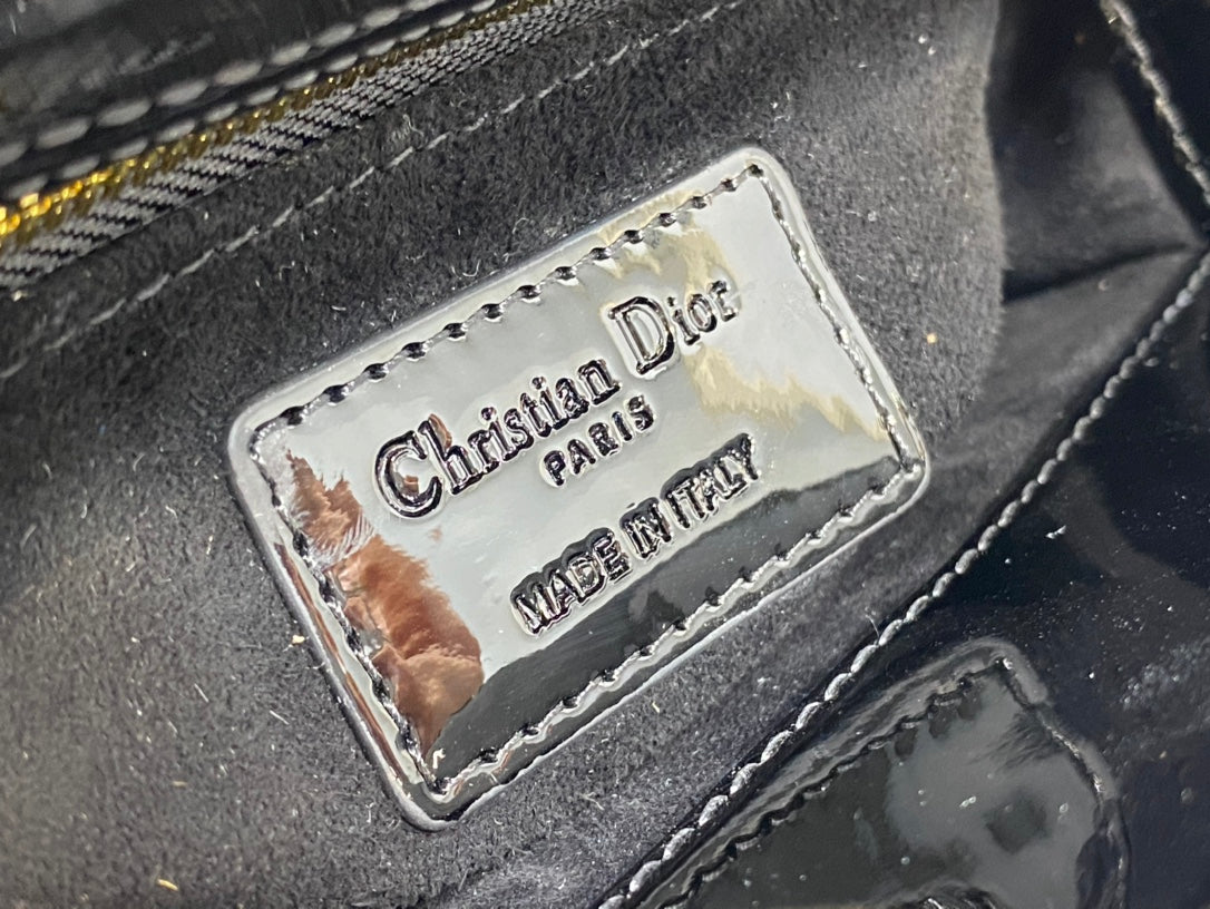 Mini Lady Dior Bag - Black Patent Cannage Calfskin with Gold-Finish Hardware