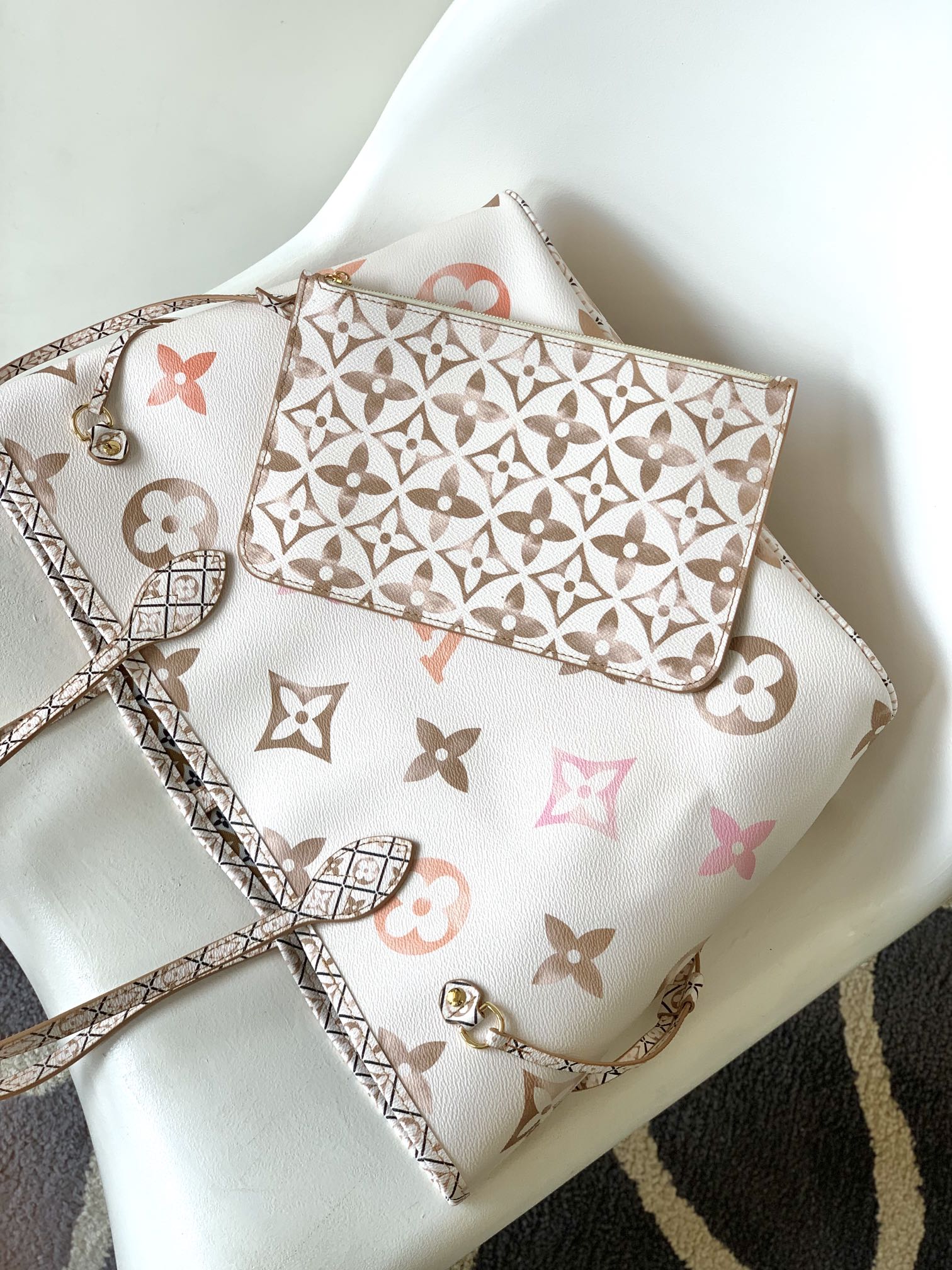 Louis Vuitton Classic Pastel Monogram Pattern Canvas Tote Shoulder Bag