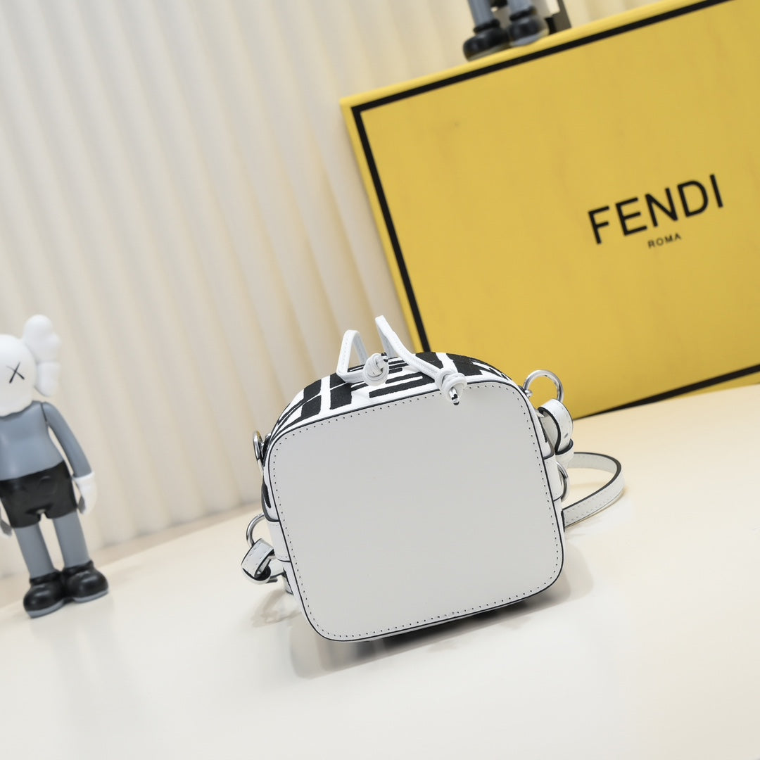 Fendi Mon Tresor Black and White FF Canvas Bucket Bag