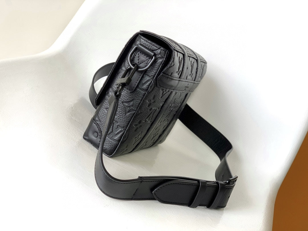 Louis Vuitton Black Structured Monogram Crossbody Bag with Adjustable Belt Strap