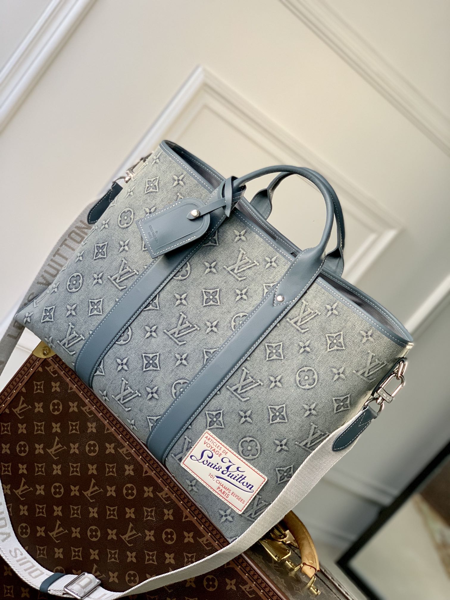 Louis Vuitton Blue Monogram Canvas Laptop Briefcase Bag with Shoulder Strap