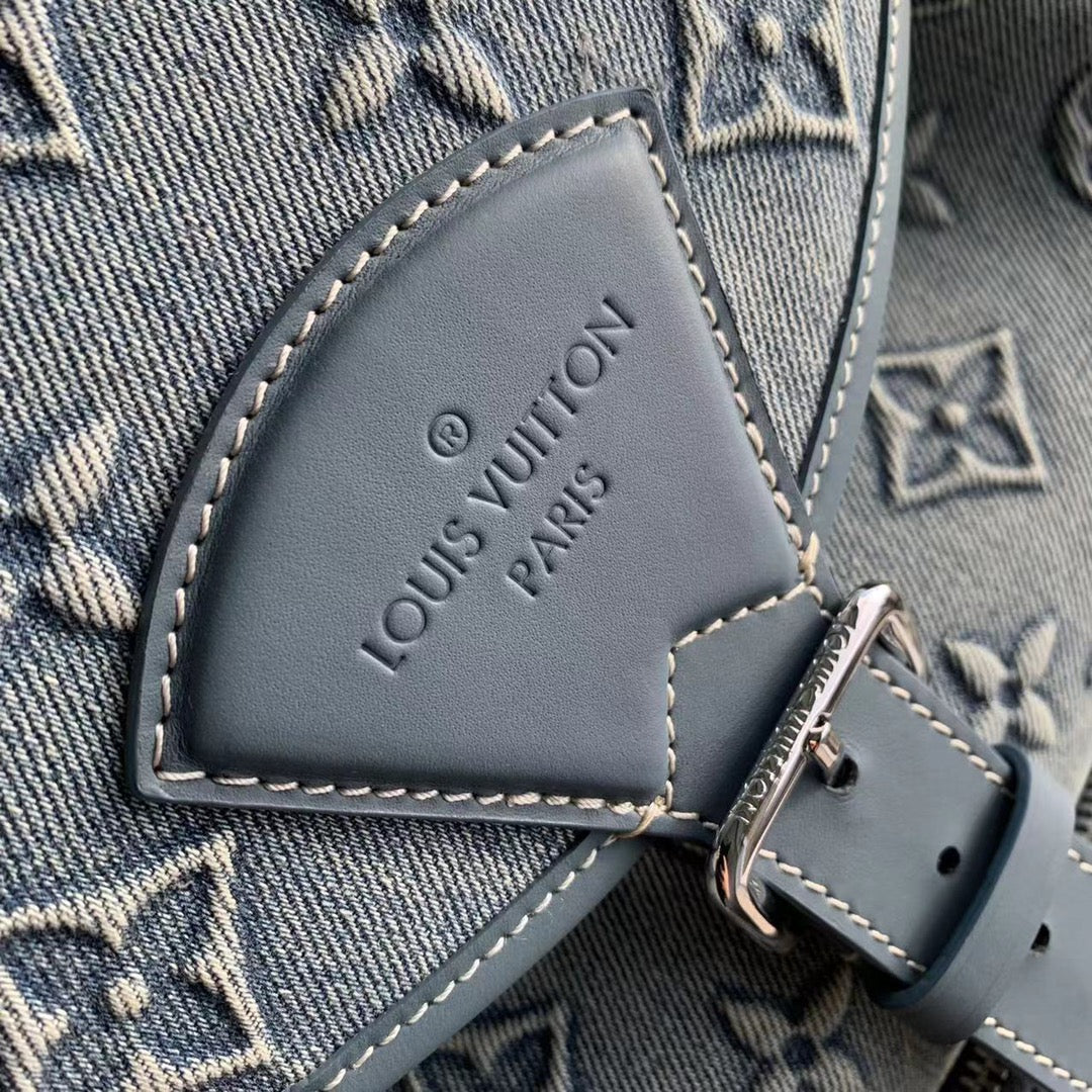 Louis Vuitton Light Grey Embossed Monogram Leather Backpack with Buckle Flap