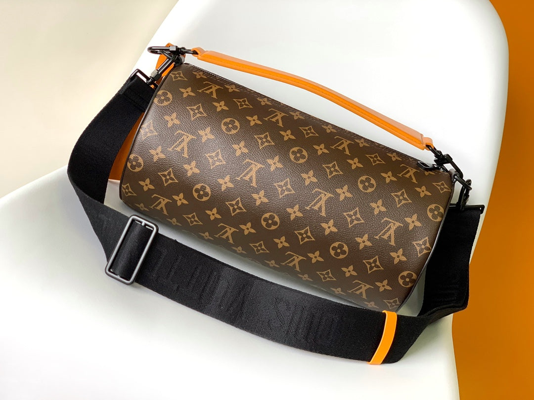 Louis Vuitton Monogram Print Canvas Shoulder Bag with Orange Leather Strap