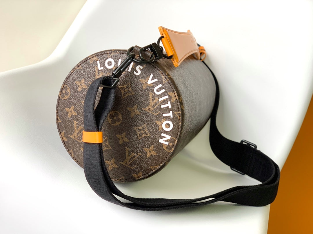 Louis Vuitton Monogram Print Canvas Shoulder Bag with Orange Leather Strap