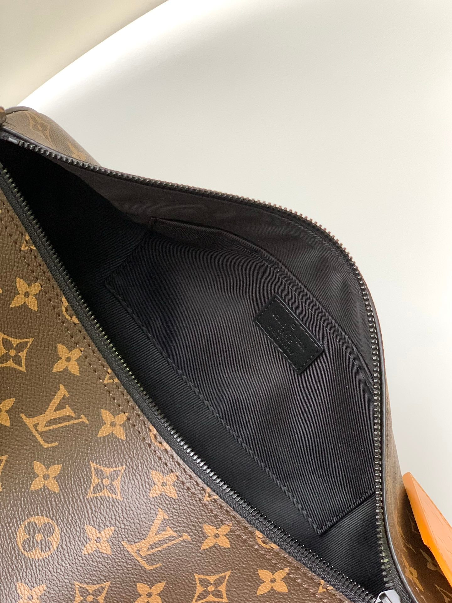 Louis Vuitton Monogram Print Canvas Shoulder Bag with Orange Leather Strap