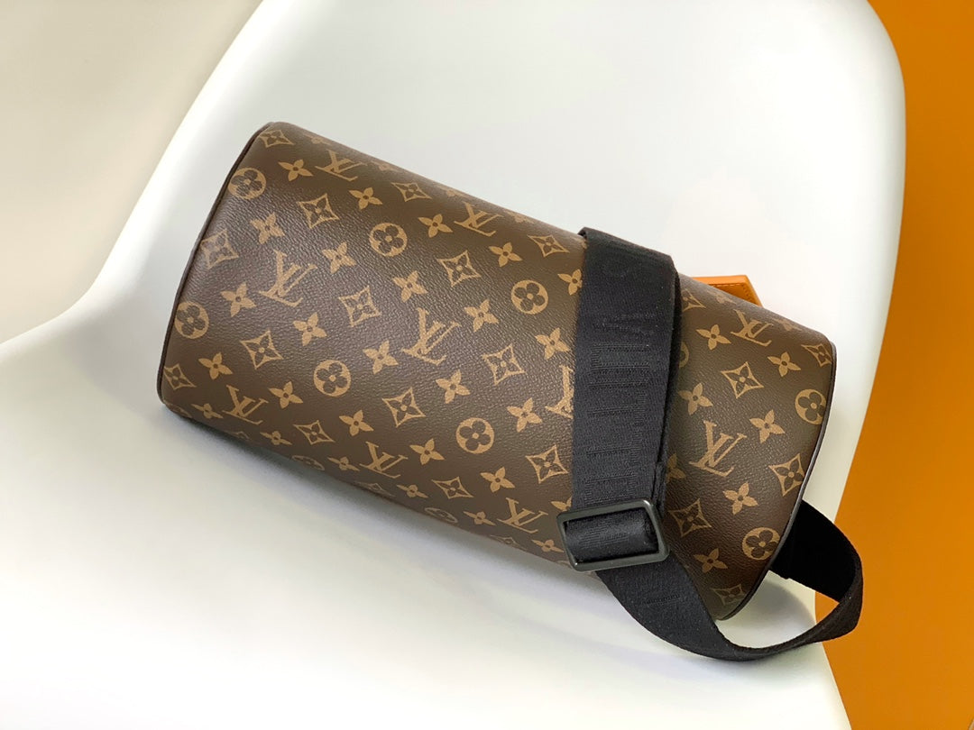Louis Vuitton Monogram Print Canvas Shoulder Bag with Orange Leather Strap