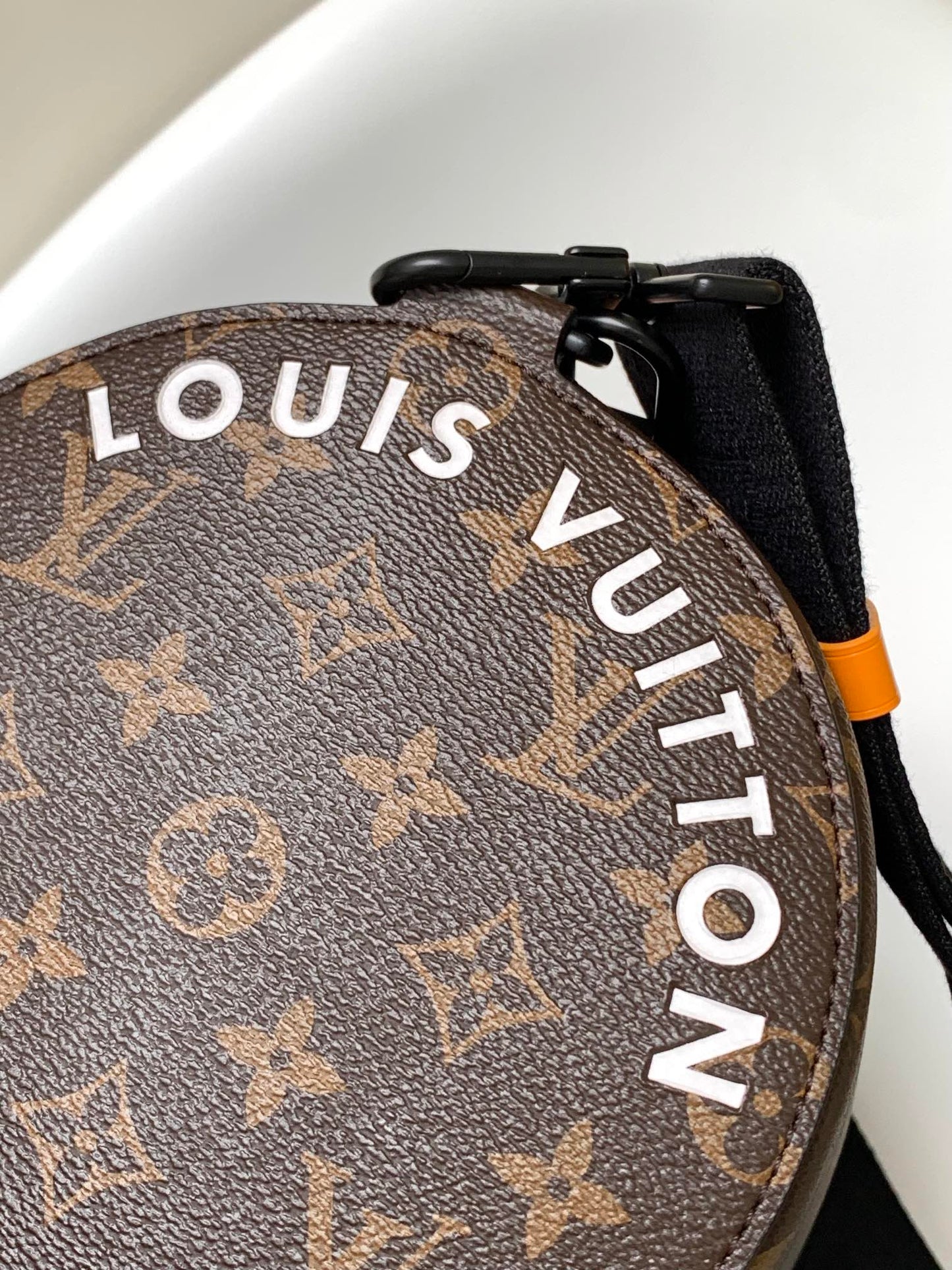 Louis Vuitton Monogram Print Canvas Shoulder Bag with Orange Leather Strap
