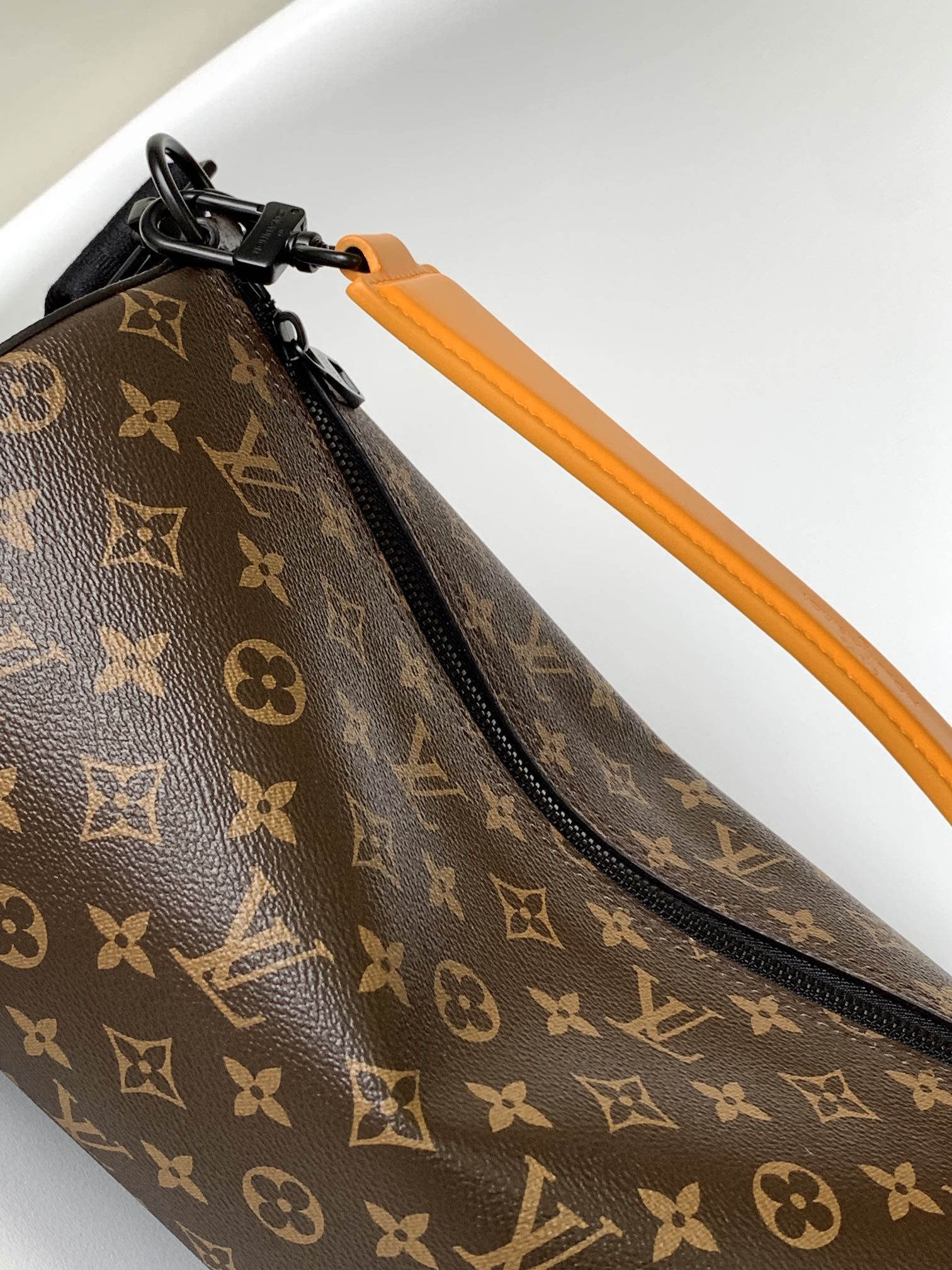 Louis Vuitton Monogram Print Canvas Shoulder Bag with Orange Leather Strap