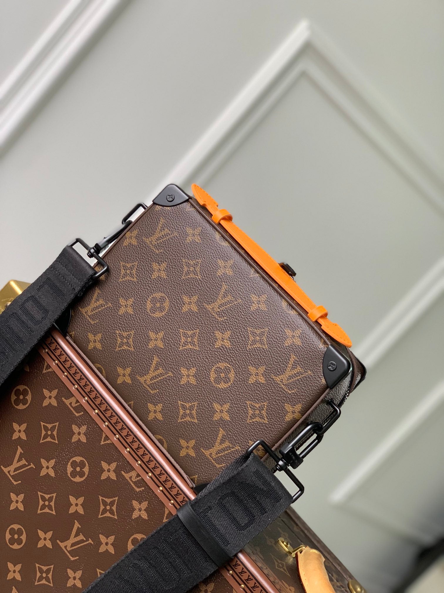Louis Vuitton Vintage Monogram Pattern Trunk Messenger Bag with Orange Trim