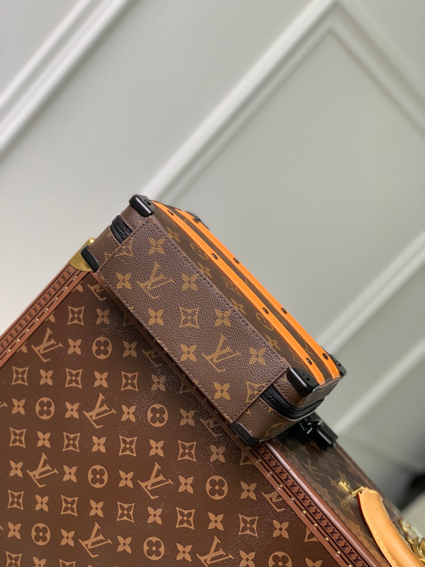 Louis Vuitton Vintage Monogram Pattern Trunk Messenger Bag with Orange Trim