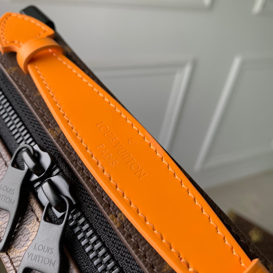 Louis Vuitton Vintage Monogram Pattern Trunk Messenger Bag with Orange Trim