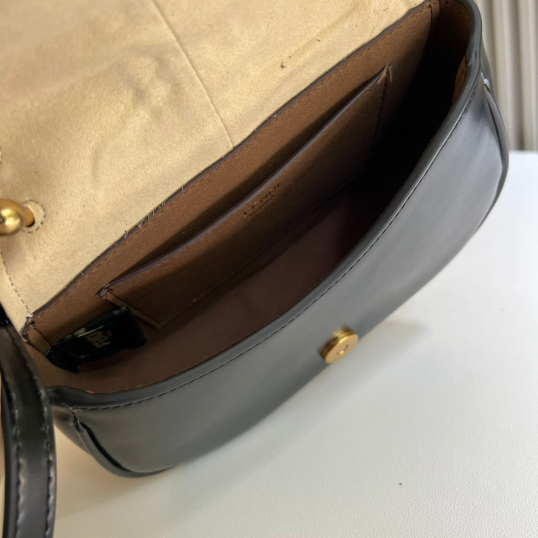 Fendi C'mon Small Black Leather Shoulder Bag with Gold Hardware