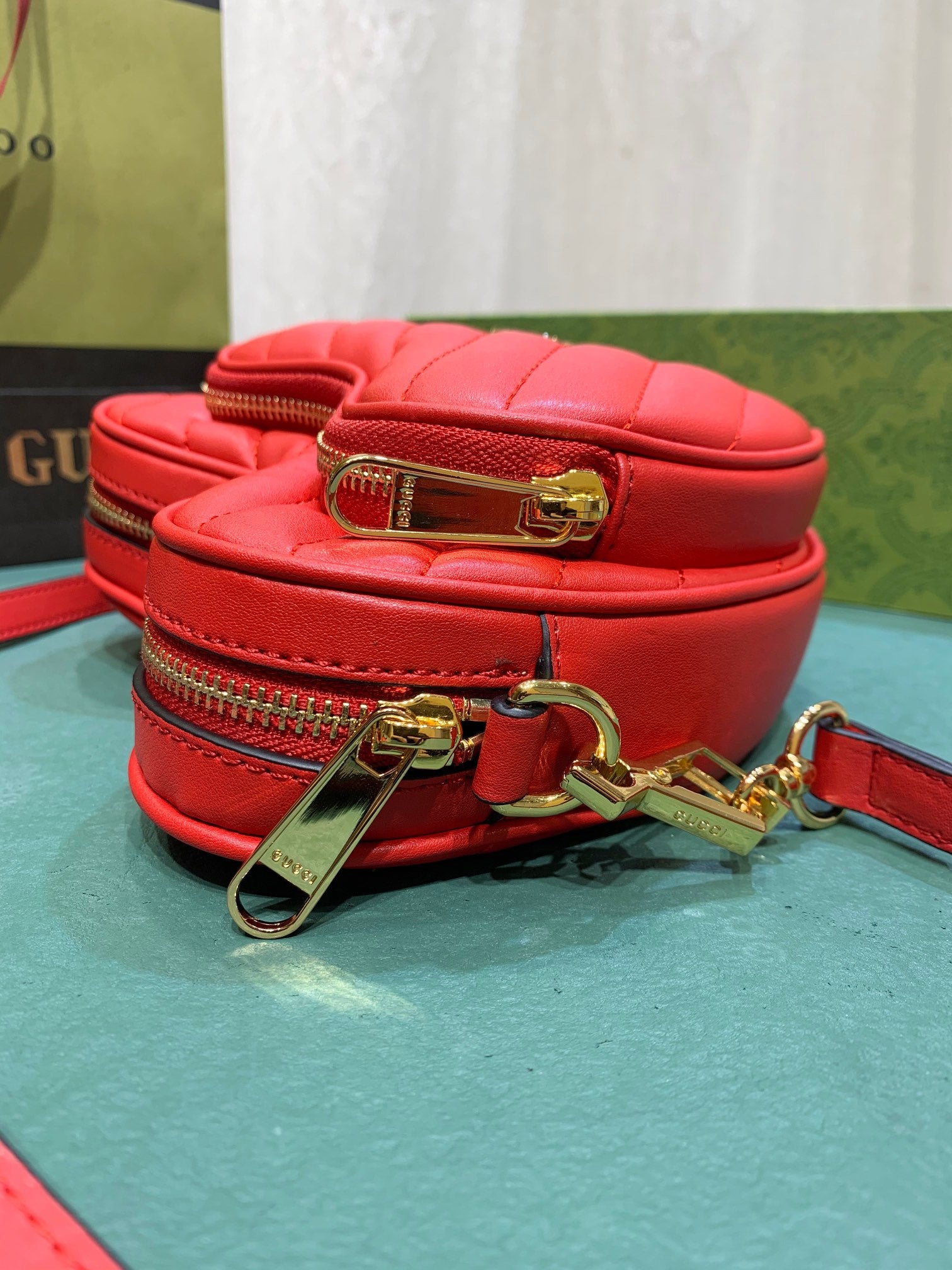 Gucci Heart Shaped Red Quilted Leather Crossbody Shoulder Bag