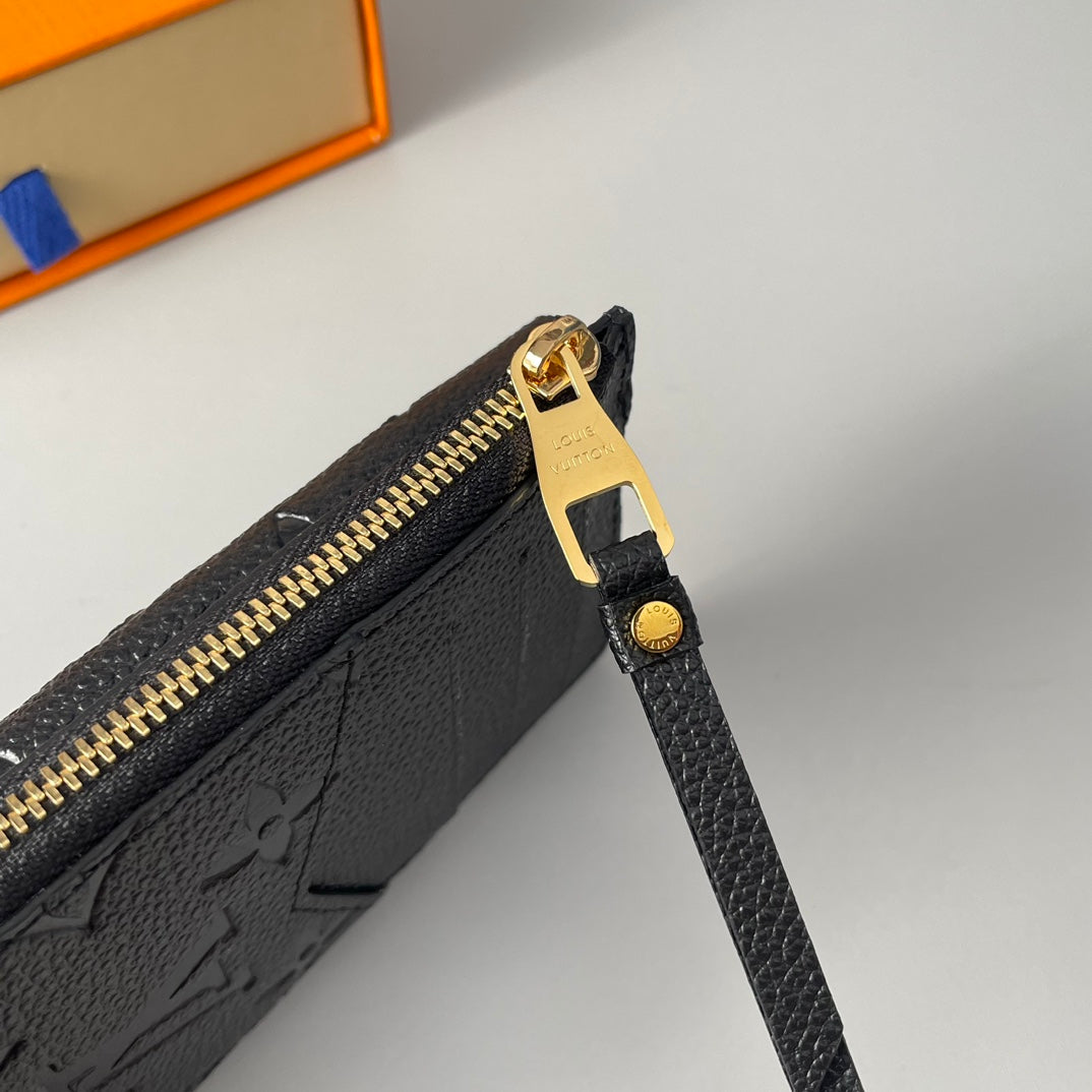 Louis Vuitton Black Embossed Leather Card Holder Wallet with Envelope Pocket