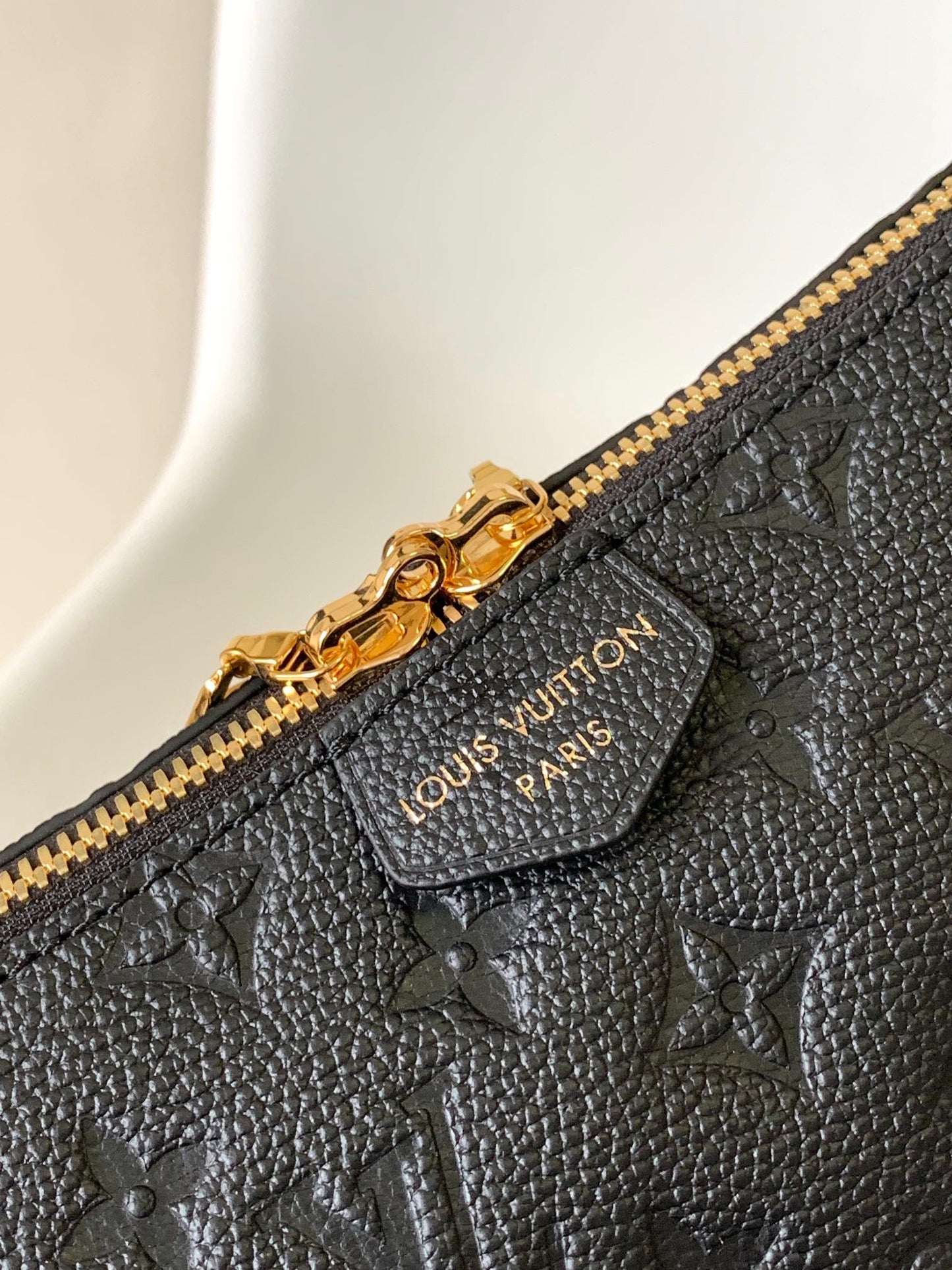 Louis Vuitton Classic Black Embossed Leather Shoulder Bag with Gold Hardware
