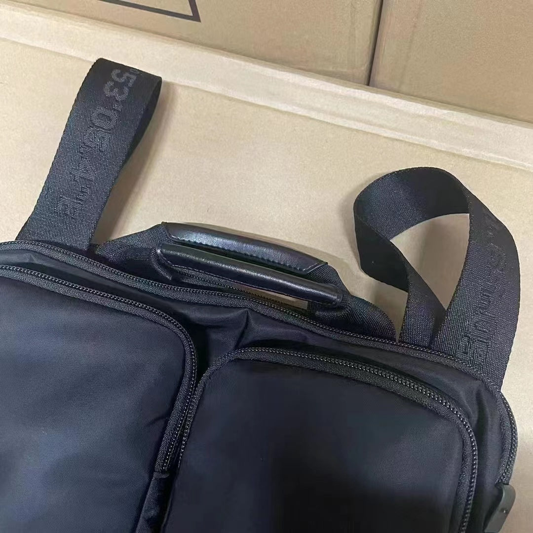 Minimalist Black Multi-Compartment Nylon Travel Backpack