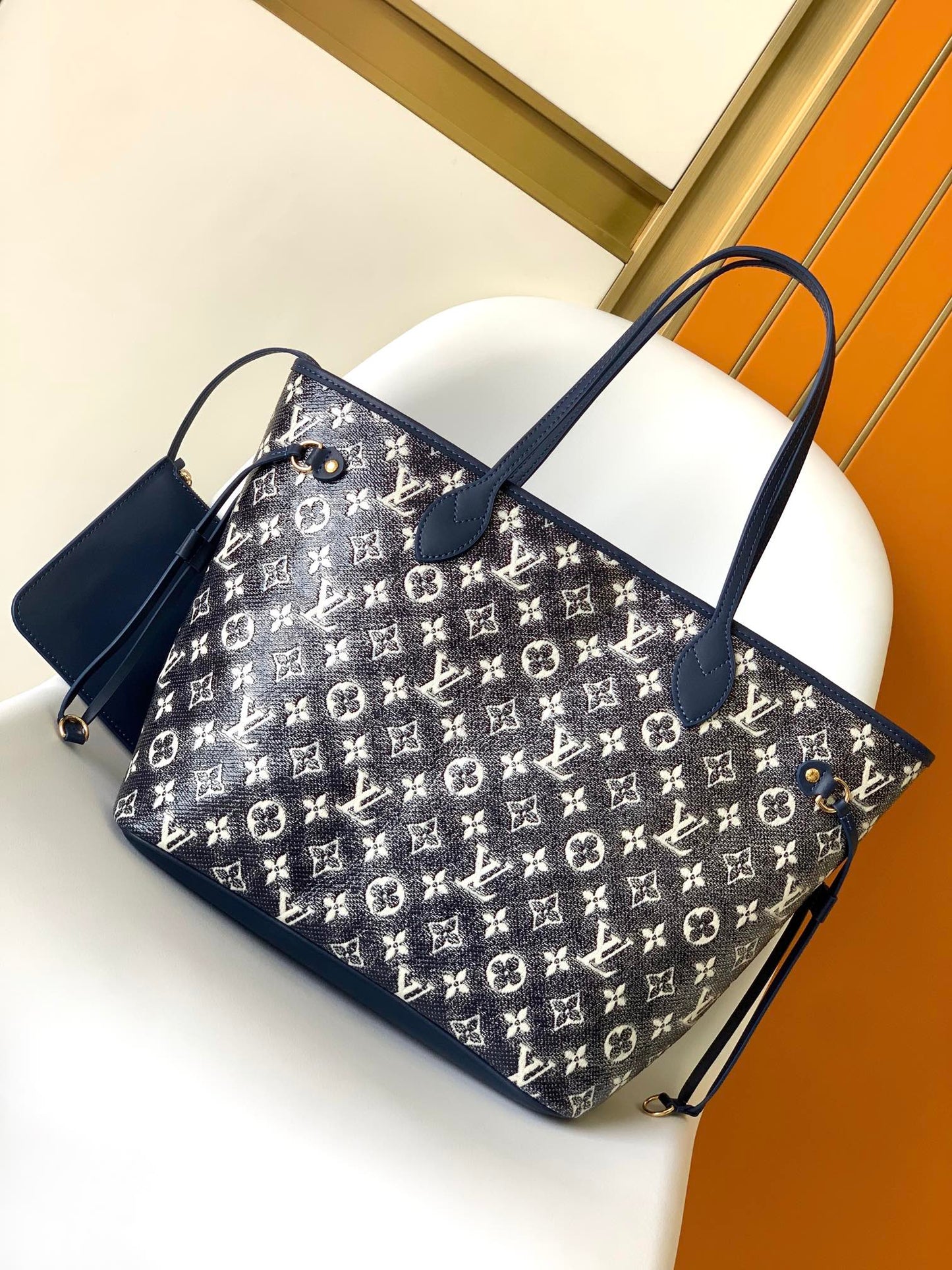 Louis Vuitton Classic Navy Blue Monogram Jacquard Shoulder Tote Bag
