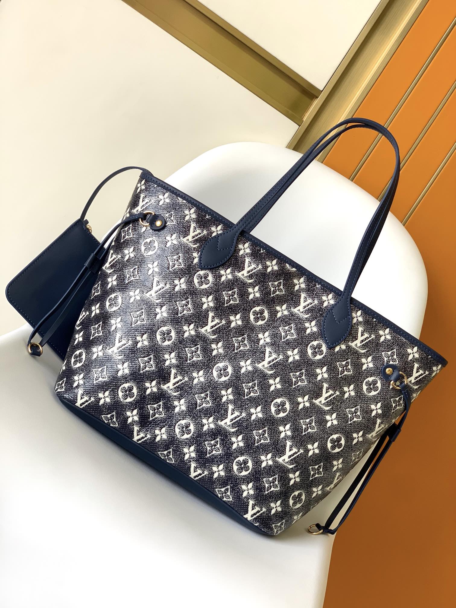 Louis Vuitton Classic Navy Blue Monogram Jacquard Shoulder Tote Bag