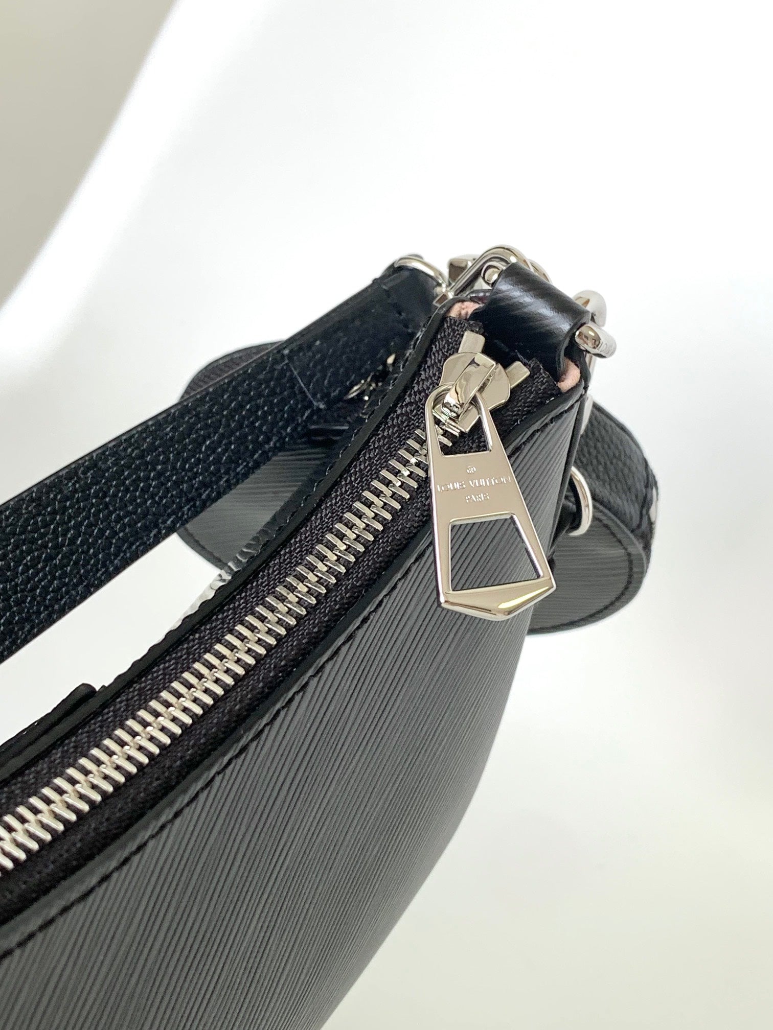 Louis Vuitton Classic Black Textured Leather Baguette Shoulder Bag with Silver Chain