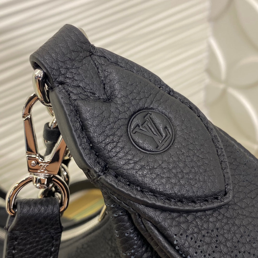 Louis Vuitton Black Embossed Crescent Shoulder Bag with Silver Chain and Coin Purse