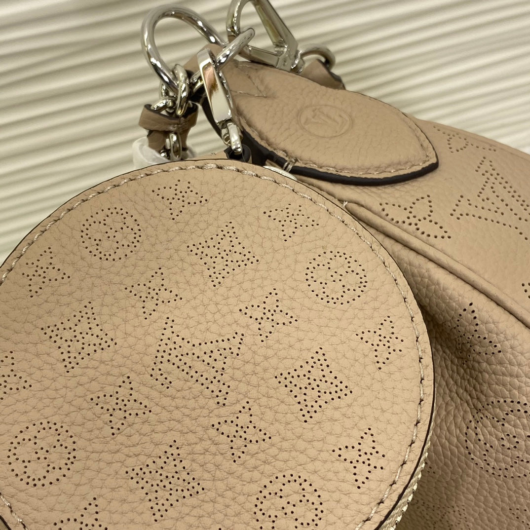 Louis Vuitton Taupe Embossed Monogram Crescent Bag with Chain Strap and Coin Purse