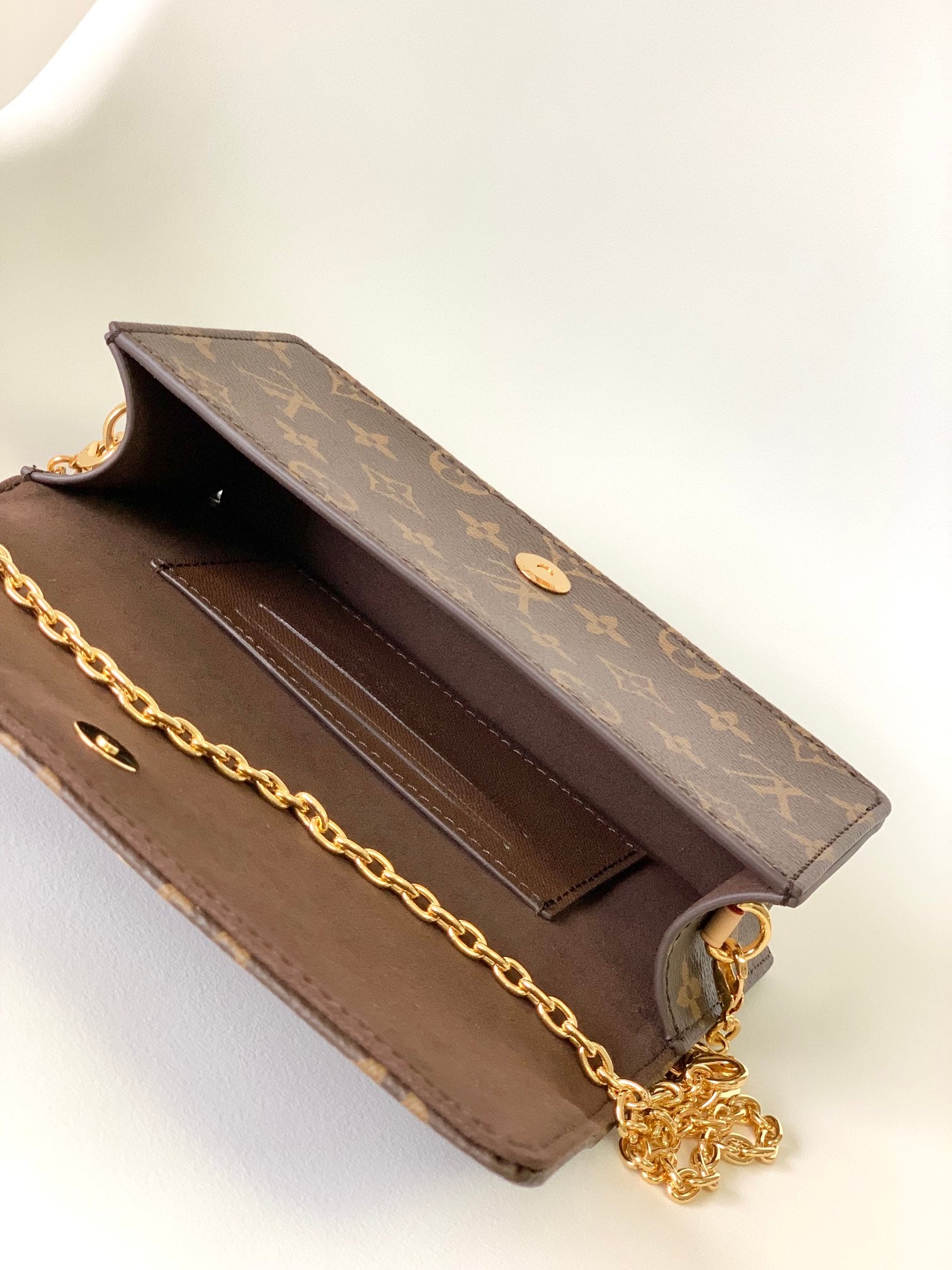 Louis Vuitton Classic Monogram Canvas Chain Wallet Crossbody Clutch Bag