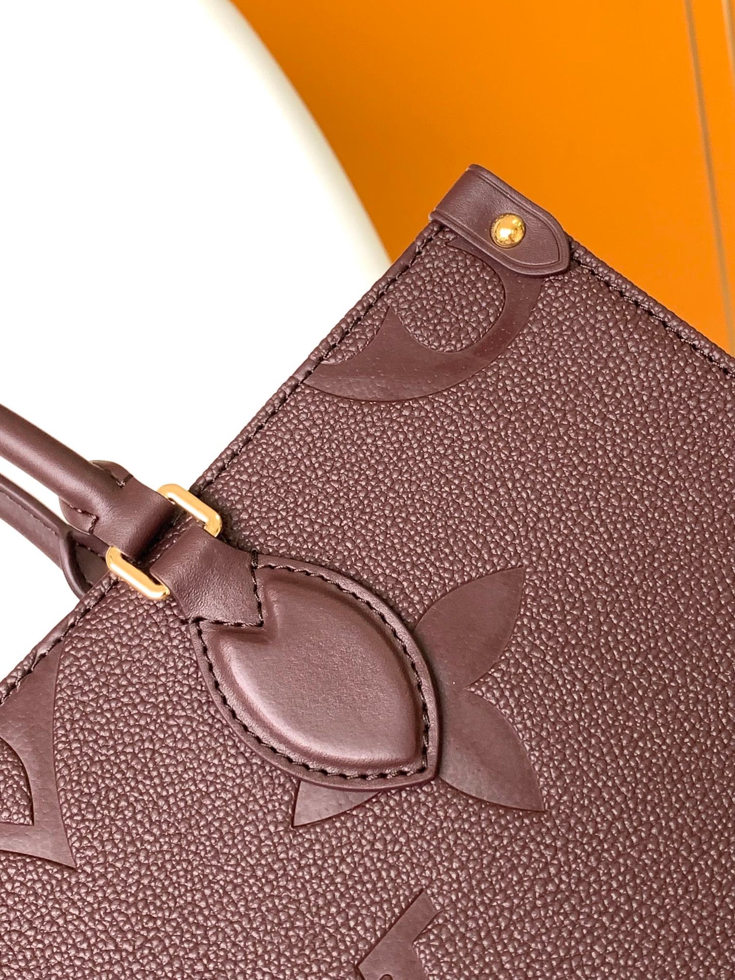 Louis Vuitton Dark Burgundy Embossed Leather Tote Bag with Top Handles