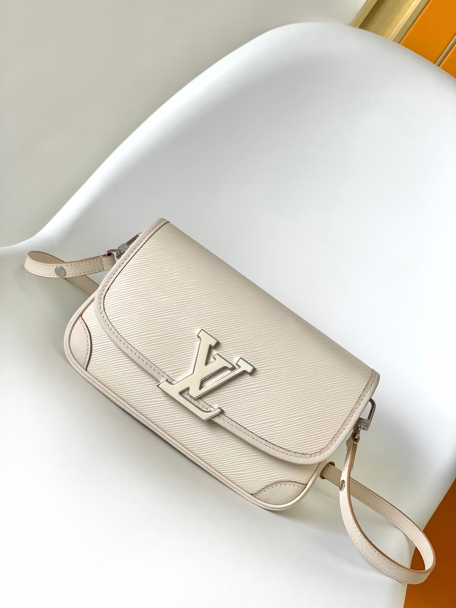Louis Vuitton Elegant Nude Pink Leather Flap Shoulder Bag for Women